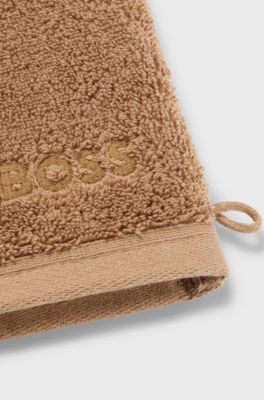 Katoenen washandje met logostiksel, Bruin