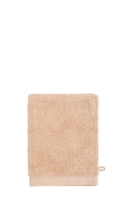 Waschhandschuh aus ägäischer Baumwolle mit Logo, Beige