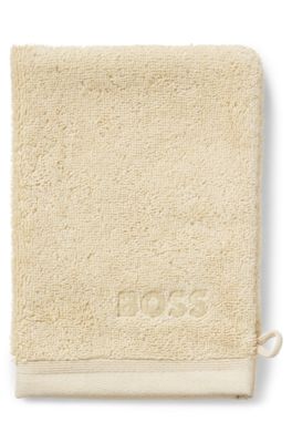 Logo washing mitt in Aegean cotton, Beige