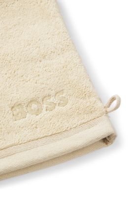 Logo washing mitt in Aegean cotton, Beige