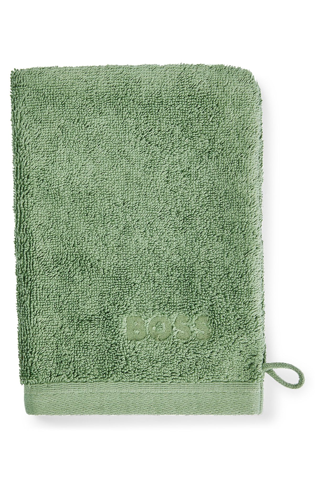Manopla de baño con logo en algodón peinado del Egeo, Verde