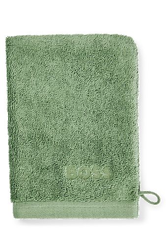 Manopla de baño con logo en algodón peinado del Egeo, Verde