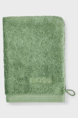 Logo washing mitt in Aegean cotton, Green