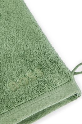 Logo washing mitt in Aegean cotton, Green