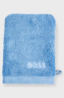 Katoenen washandje met logostiksel, Donkerblauw