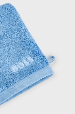 Waschhandschuh aus Baumwolle mit Logo-Stickerei, Dunkelblau