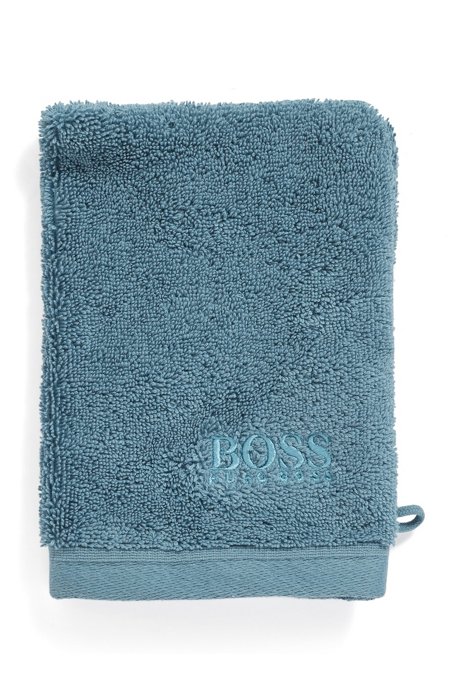 Gant de toilette à logo en coton de la mer Égée, Bleu foncé