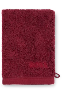 Logo washing mitt in Aegean cotton, Dark Red