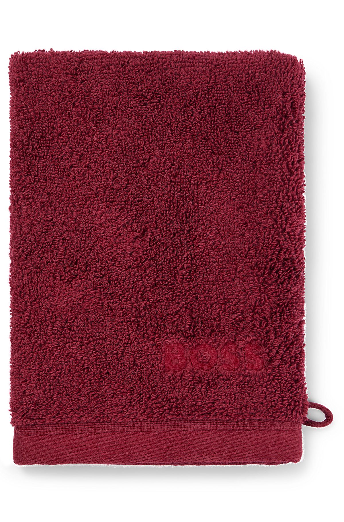 Manopla de baño con logo en algodón peinado del Egeo, Rojo oscuro