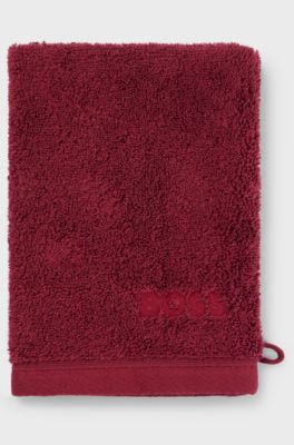 Logo washing mitt in Aegean cotton, Dark Red