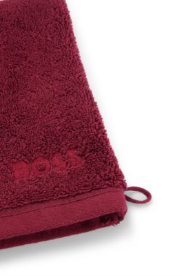 Logo washing mitt in Aegean cotton, Dark Red