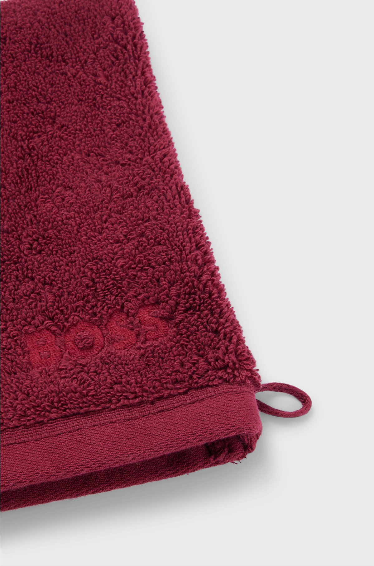 Logo washing mitt in Aegean cotton, Dark Red