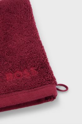 Cotton wash mitt with embroidered logo, Dark Red