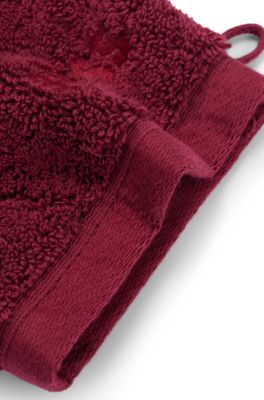 Logo washing mitt in Aegean cotton, Dark Red
