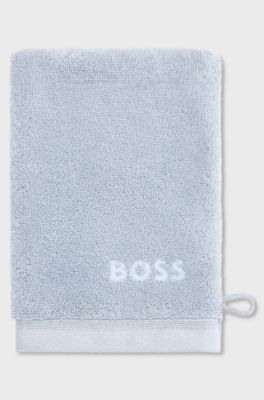 Cotton wash mitt with embroidered logo, Light Blue