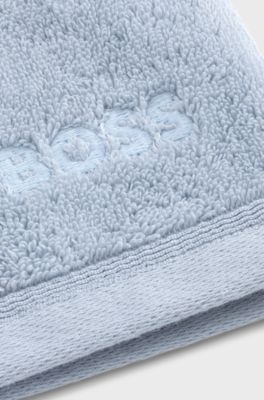 Cotton wash mitt with embroidered logo, Light Blue