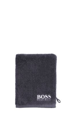 Egyptian-cotton wash mitt with contrast logo, Dark Grey