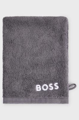 Egyptian-cotton wash mitt with contrast logo, Dark Grey