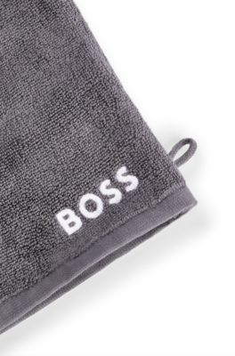 Egyptian-cotton wash mitt with contrast logo, Dark Grey