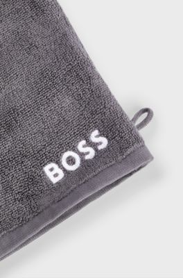 Egyptian-cotton wash mitt with contrast logo, Dark Grey