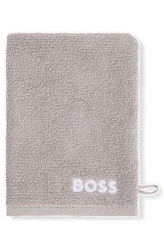 Egyptian-cotton wash mitt with contrast logo, Grey