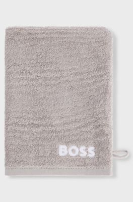 Gant de toilette en coton &eacute;gyptien avec logo contrastant, Gris