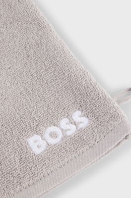 Egyptian-cotton wash mitt with contrast logo, Grey