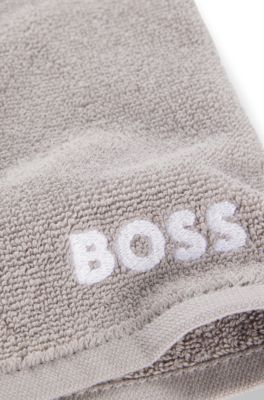 Egyptian-cotton wash mitt with contrast logo, Grey