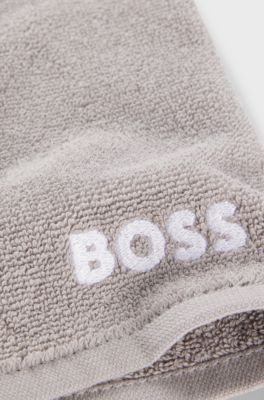 Egyptian-cotton wash mitt with contrast logo, Grey