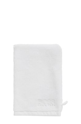 Egyptian-cotton wash mitt with contrast logo, White