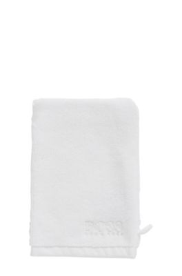 Egyptian-cotton wash mitt with contrast logo, White