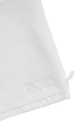 Egyptian-cotton wash mitt with contrast logo, White