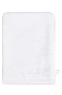 Egyptian-cotton wash mitt with contrast logo, White
