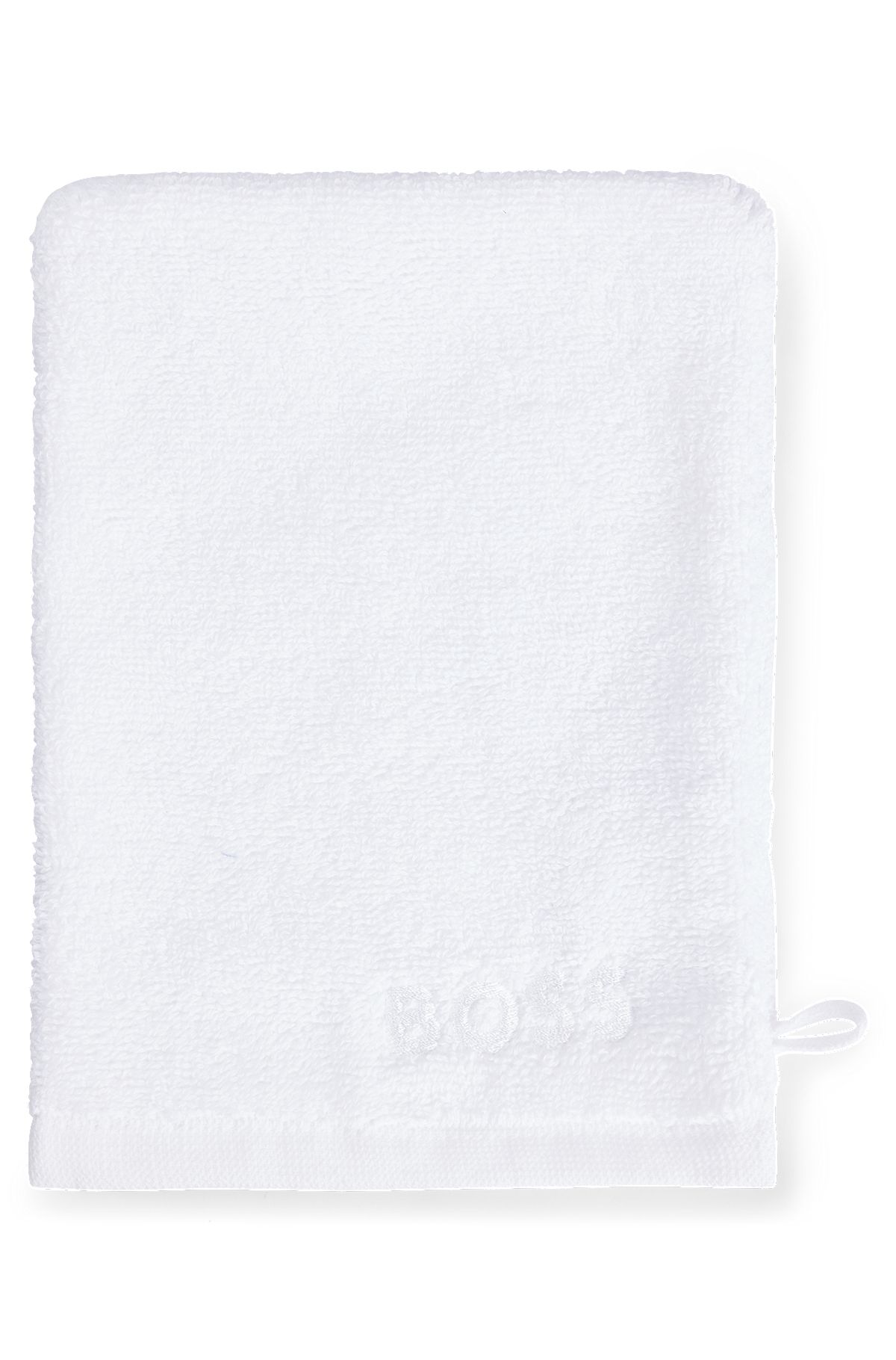 Waschhandschuh aus ägyptischer Baumwolle mit kontrastfarbenem Logo, Weiß