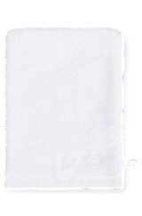 Gant de toilette en coton égyptien avec logo contrastant, Blanc