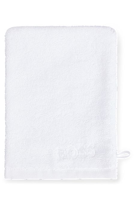 Egyptian-cotton wash mitt with contrast logo, White