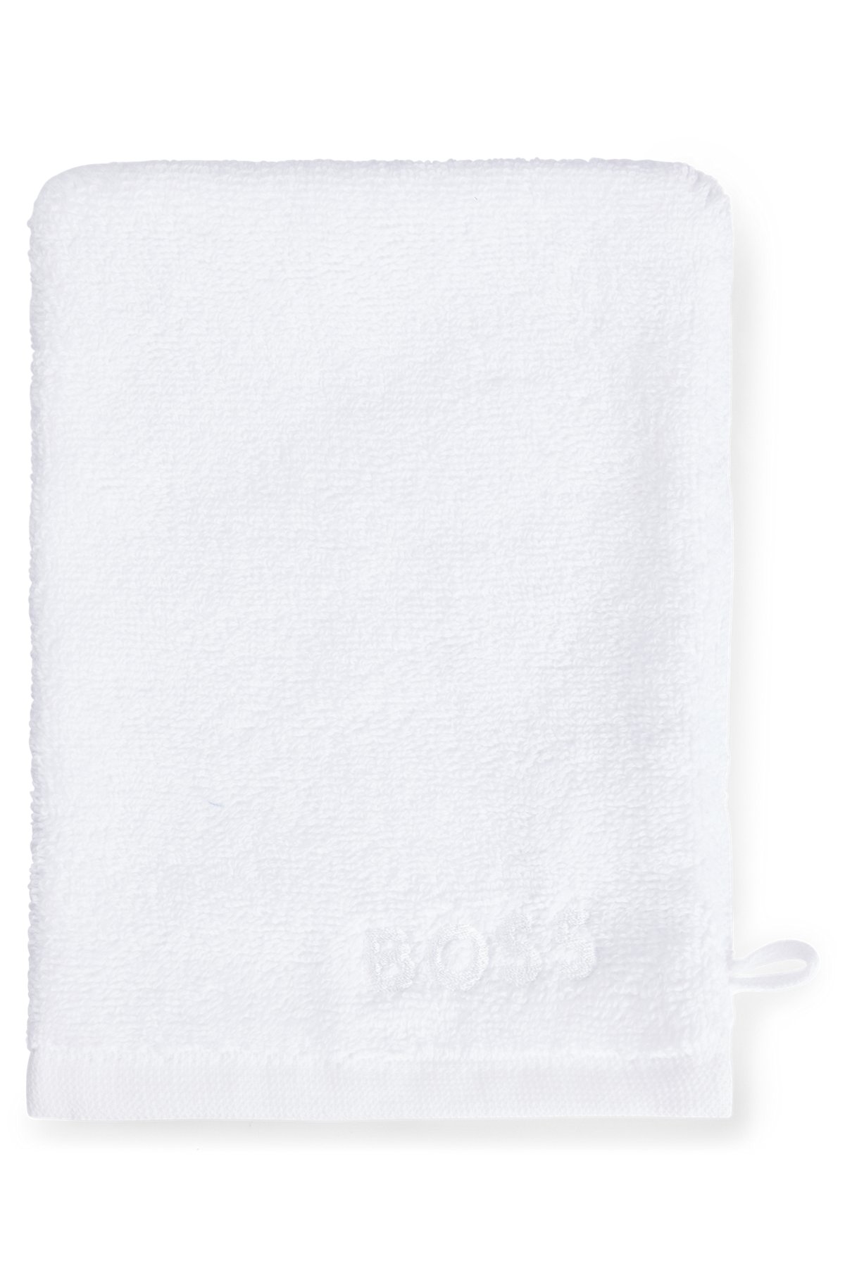 Waschhandschuh aus ägyptischer Baumwolle mit kontrastfarbenem Logo, Weiß
