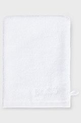 Egyptian-cotton wash mitt with contrast logo, White