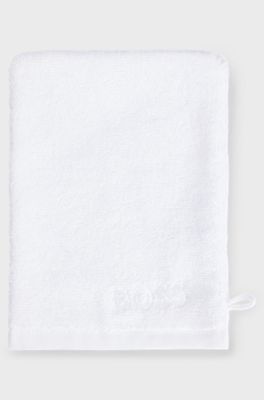 Egyptian-cotton wash mitt with contrast logo, White