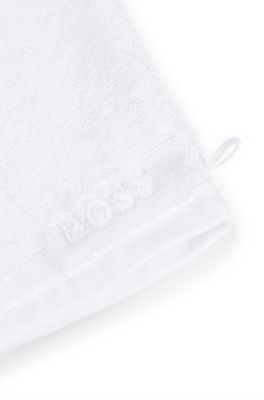 Egyptian-cotton wash mitt with contrast logo, White