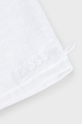Egyptian-cotton wash mitt with contrast logo, White