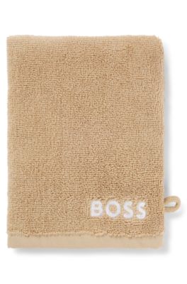 Egyptian-cotton wash mitt with contrast logo, Beige