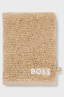 Egyptian-cotton wash mitt with contrast logo, Beige