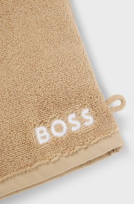 Egyptian-cotton wash mitt with contrast logo, Beige