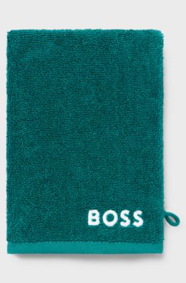 Gant de toilette en coton &eacute;gyptien avec logo contrastant, Vert sombre