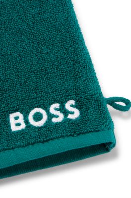 Egyptian-cotton wash mitt with contrast logo, Dark Green