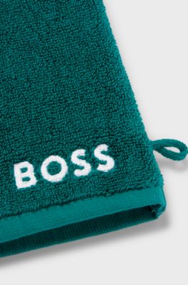 Waschhandschuh aus &auml;gyptischer Baumwolle mit kontrastfarbenem Logo, Dunkelgr&uuml;n