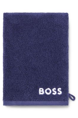 Egyptian-cotton wash mitt with contrast logo, Dark Blue