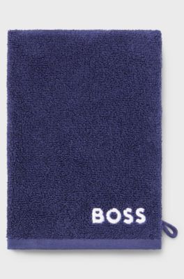 Gant de toilette en coton &eacute;gyptien avec logo contrastant, Bleu fonc&eacute;