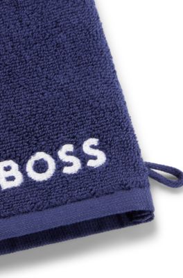 Egyptian-cotton wash mitt with contrast logo, Dark Blue